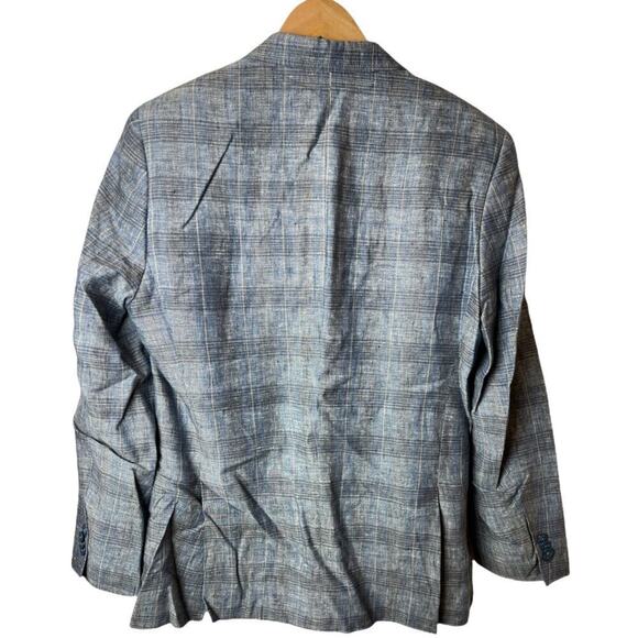 Marc Martin Mens Lt. Blue Linen Plaid 2 Button Jacket Size 36S - Picture 2 of 9